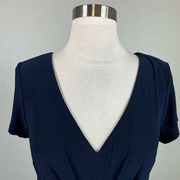 Beaded Short Sleeve Evening Gown Blue Size 6 R&M Richards V-Neck Formal Dress - Picture 7 of 14